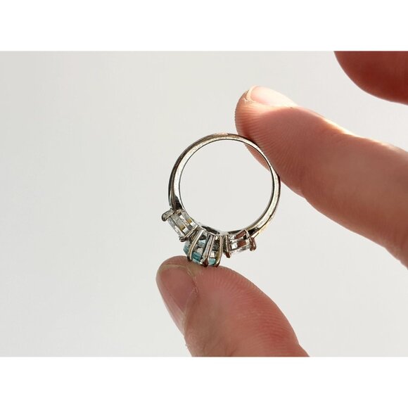 Aquamarine Marquise Cut Semi-Precious Sterling Silver 925 Vintage Ring - sz 6 - Picture 9 of 12